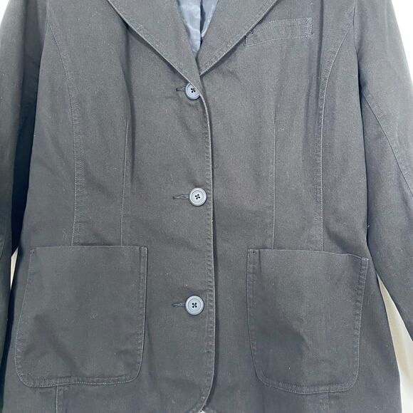 Liz Claiborne Womens Blazer Size 12 Petite Black Notch Lapel 100% Cotton Career - Picture 2 of 11